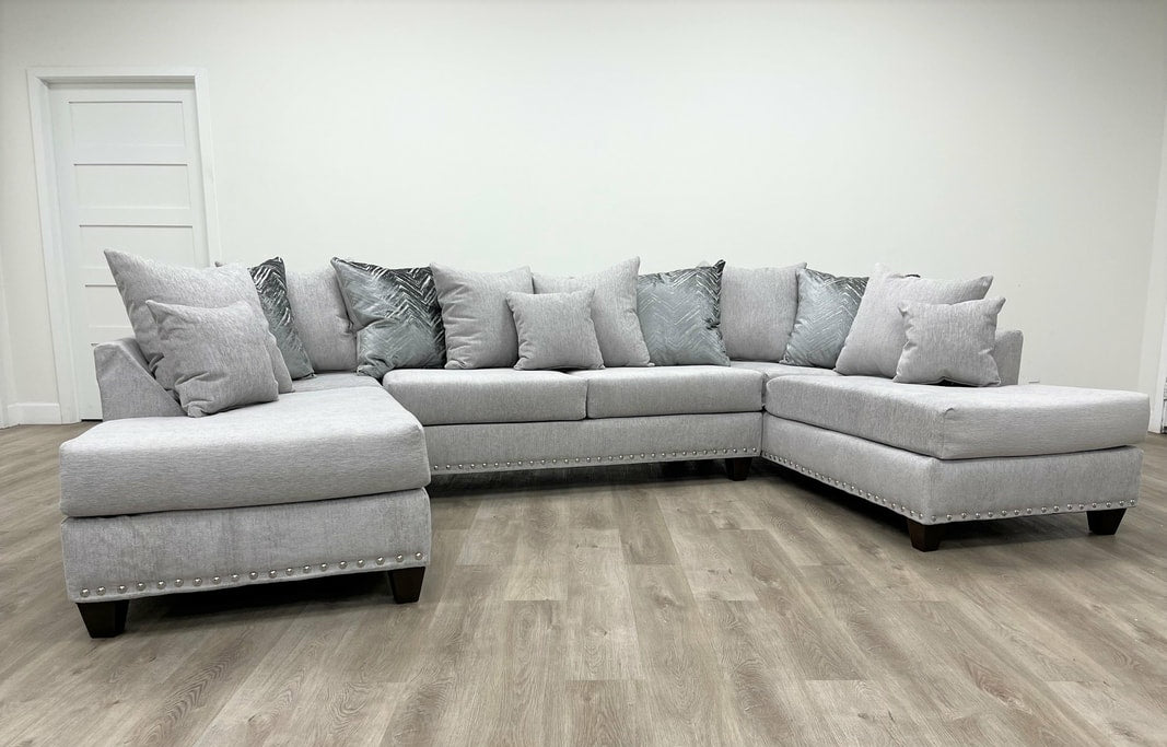 135" Dove Fabric Double Chase Sectional 111