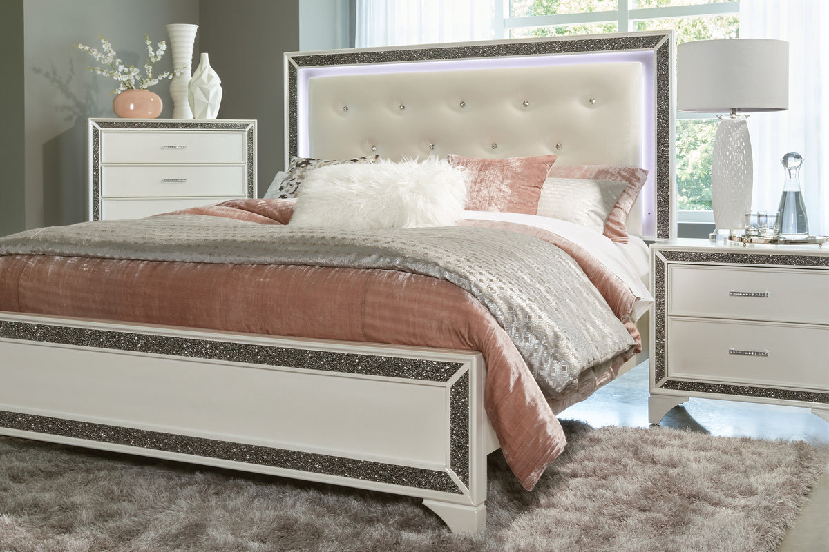 Salon LED White Pearlescent Bedroom Set 1572