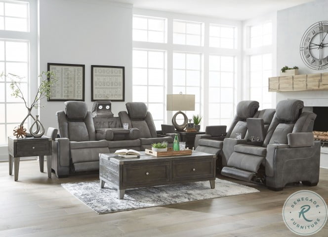 Next Gen DuraPella Slate POWER Reclining Sofa and Loveseat 22004