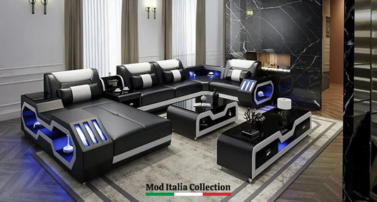 Matrix Black 163" BLUETOOTH Sectional with Coffee Table and TV Stand S9916