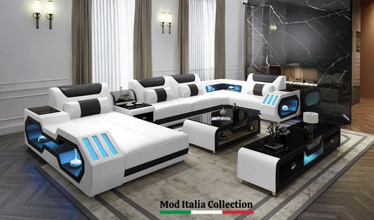 Matrix White 163" BLUETOOTH Sectional with Coffee Table and TV Stand S9916