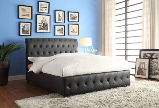Baldwyn Black Bi-Cast Vinyl Tufted Full Sleigh Bed | 5789