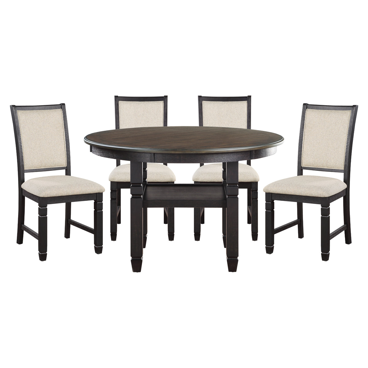 Asher Brown & Beige Round Dining Set 5800