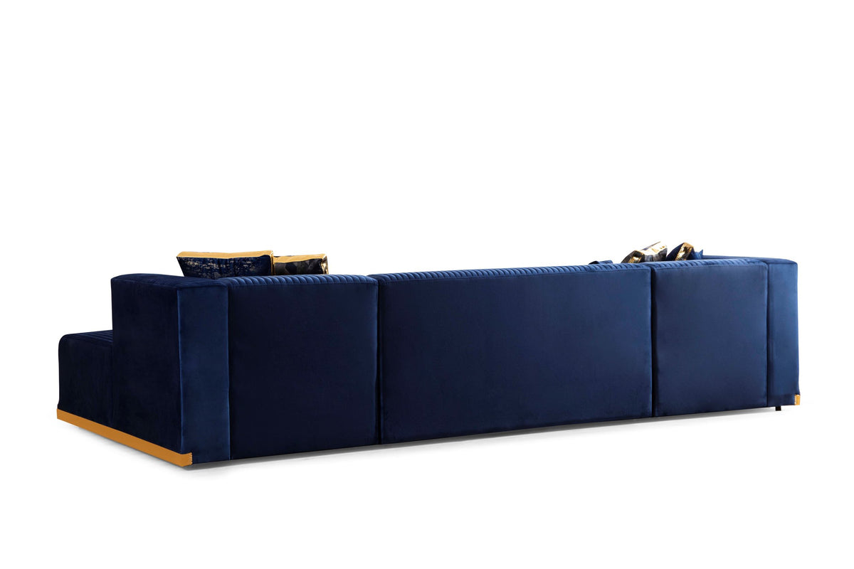 Elisha Navy Velvet Double Chaise 140" Sectional