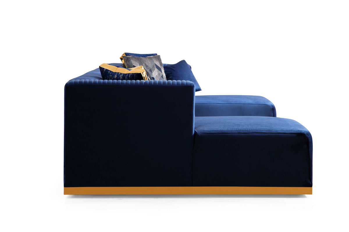 Elisha Navy Velvet Double Chaise 140" Sectional