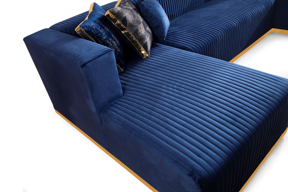 Elisha Navy Velvet Double Chaise 140" Sectional