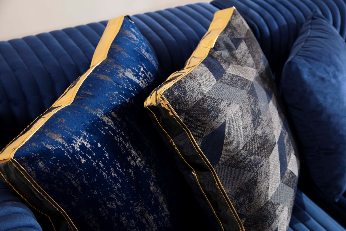 Elisha Navy Velvet Double Chaise 140" Sectional