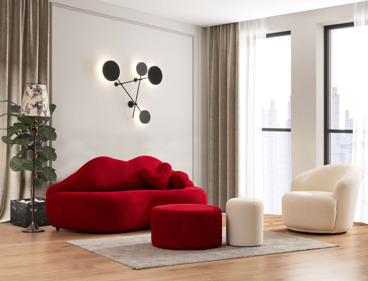Lips Red Boucle Loveseat
