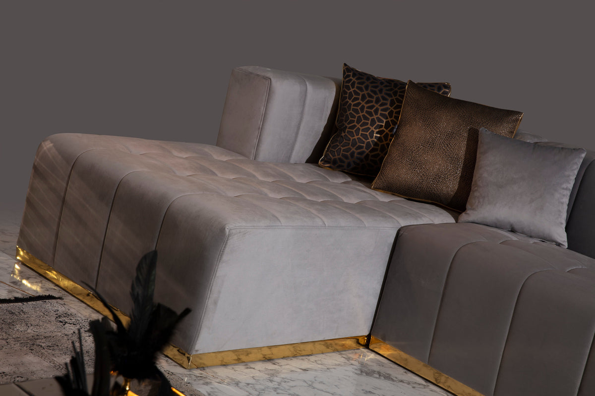 Elisha Grey Velvet Double Chaise 140" Sectional