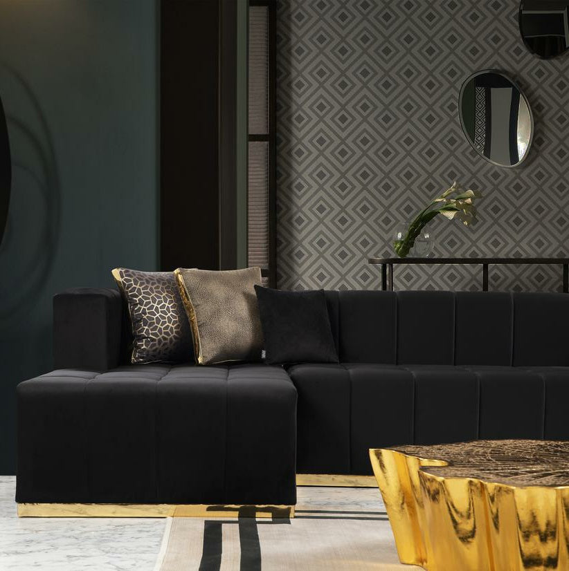 Elisha Black Velvet Double Chaise 140" Sectional
