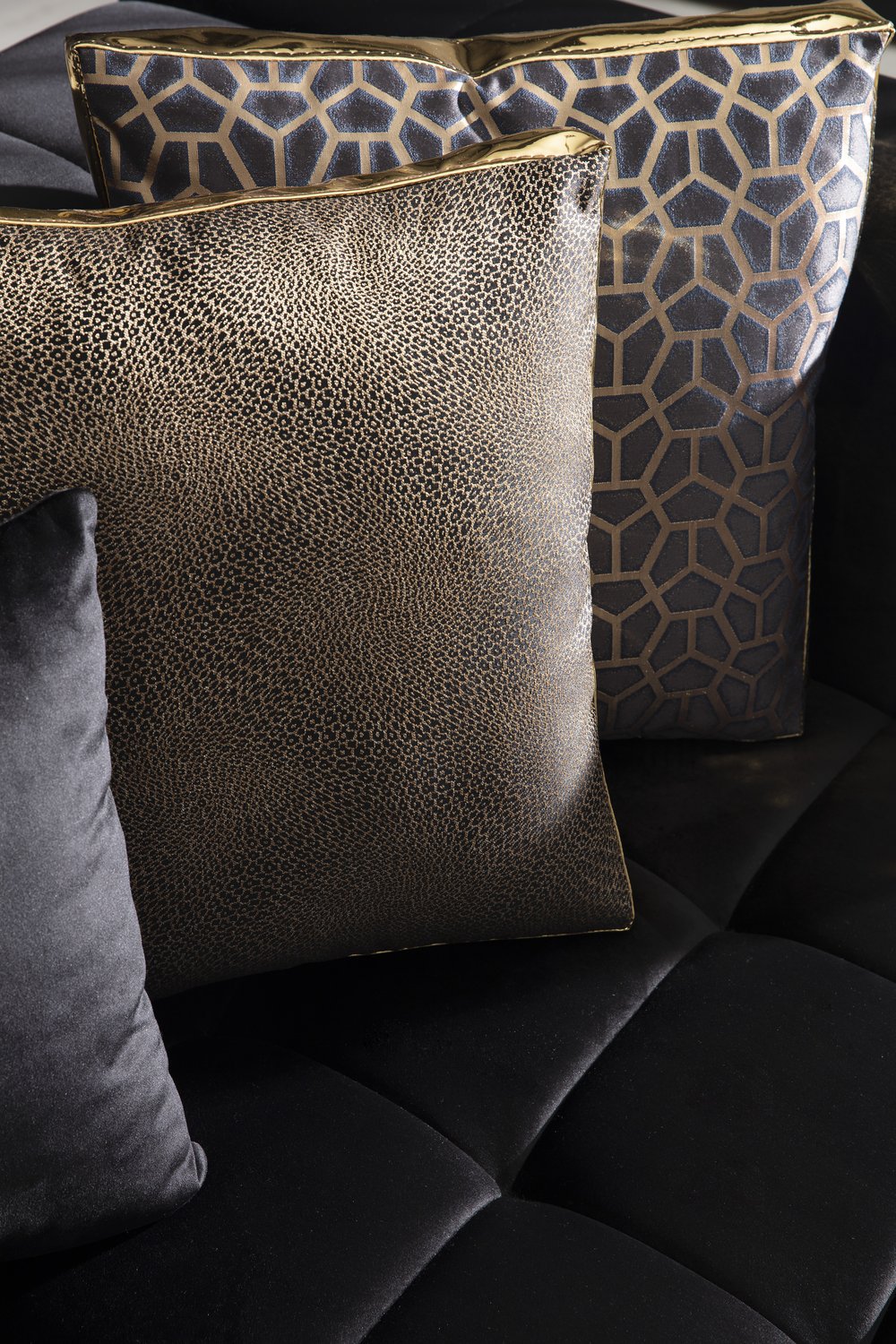 Elisha Black Velvet Double Chaise 140" Sectional