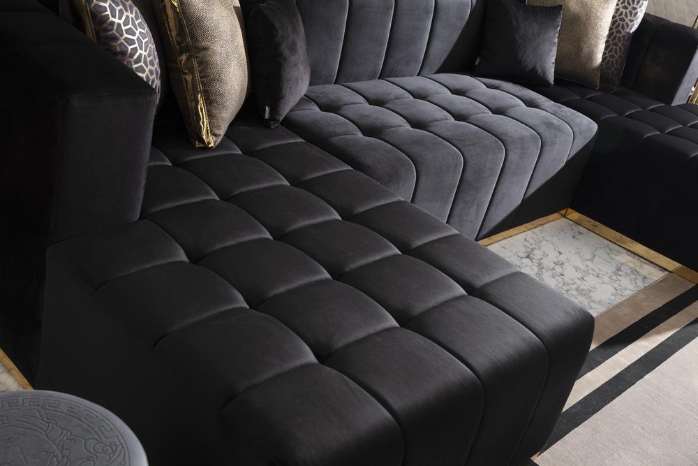 Elisha Black Velvet Double Chaise 140" Sectional