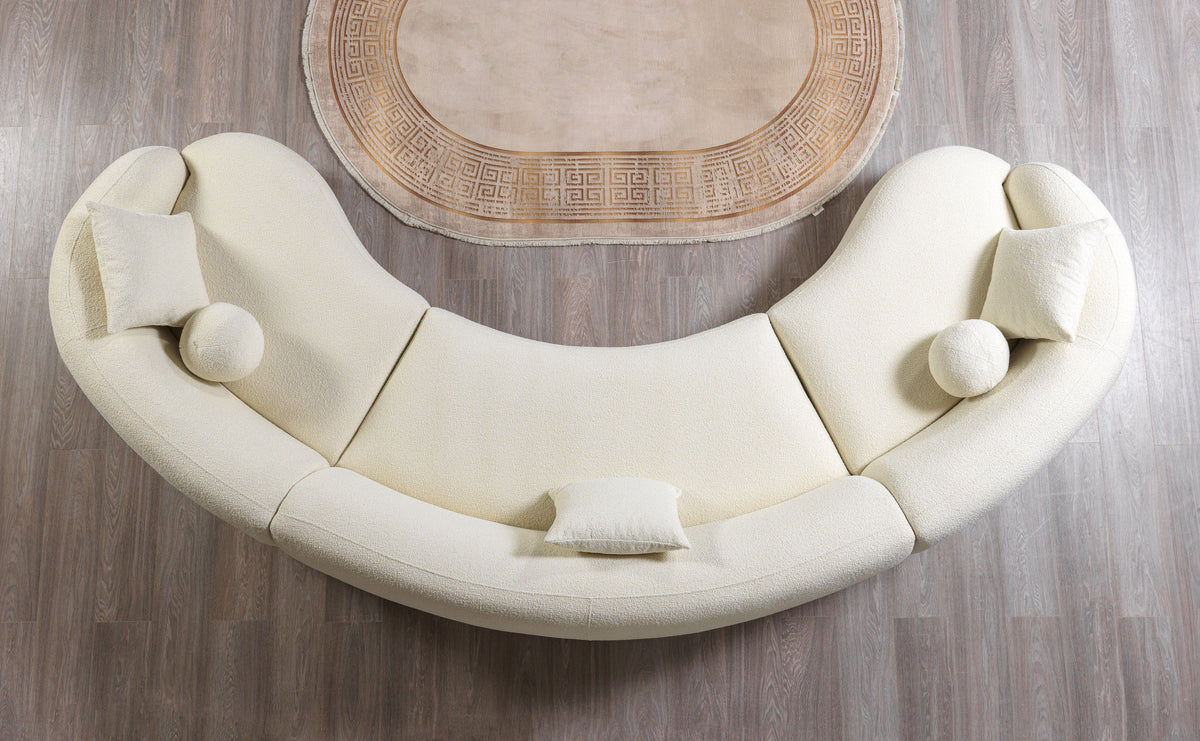 Bonita Ivory Boucle 3pc Curved 138" Sectional