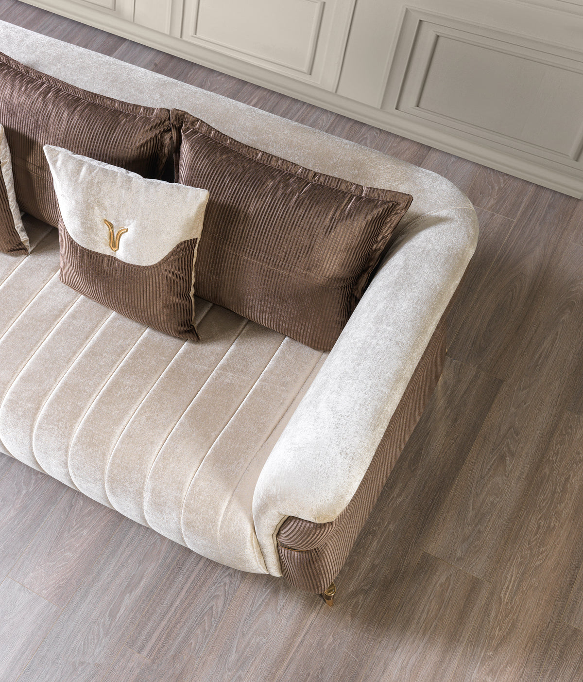 Leina Ivory-Coffee Velvet Sofa & Loveseat