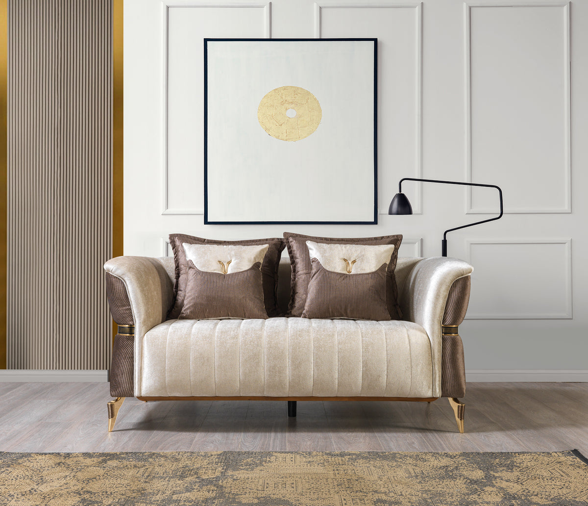 Leina Ivory-Coffee Velvet Sofa & Loveseat