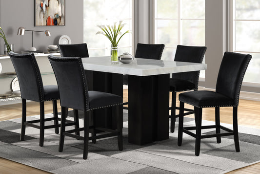 Black Velvet  7pc Counter Height  Set 2220  (FAUX MARBLE) 