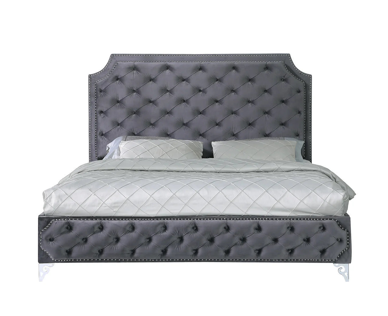 Leilah Platform Grey Velvet King Bed B830