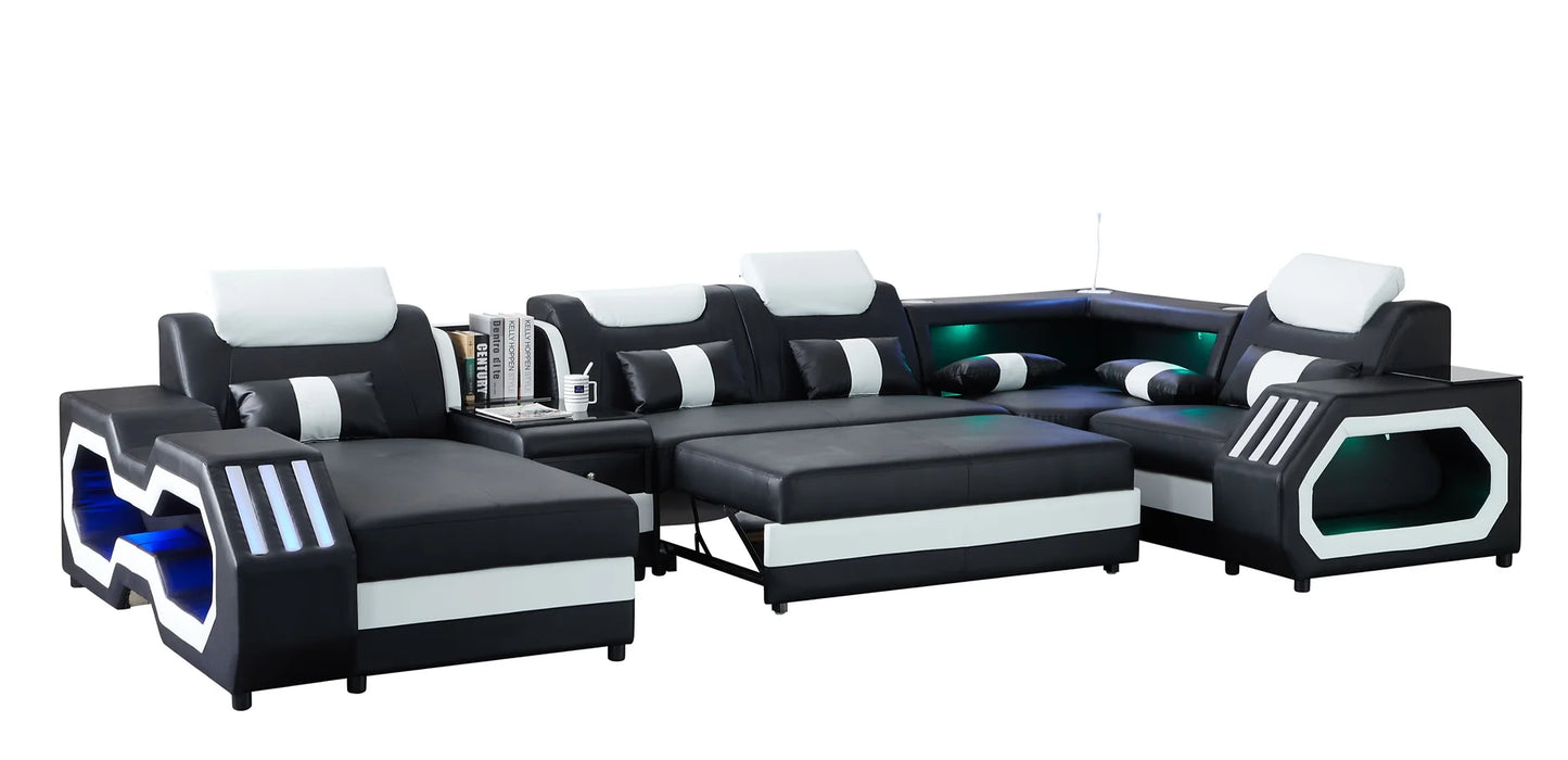 Matrix Black 163" BLUETOOTH Sectional with Coffee Table and TV Stand S9916