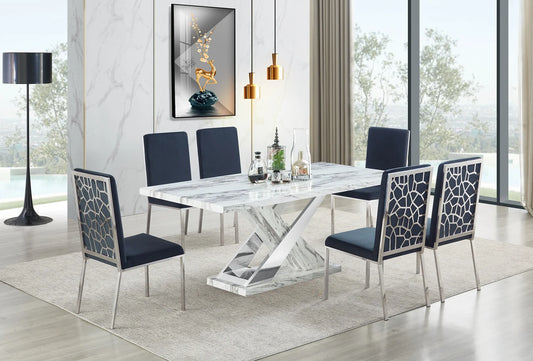 Viva White/Black Faux Marble Dining Set D610