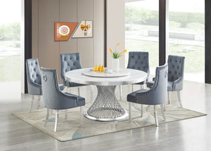 Unico White/Grey Faux Marble Dining Set D605