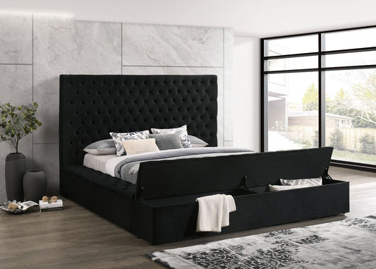 Paris Black Velvet Platform Bed Queen