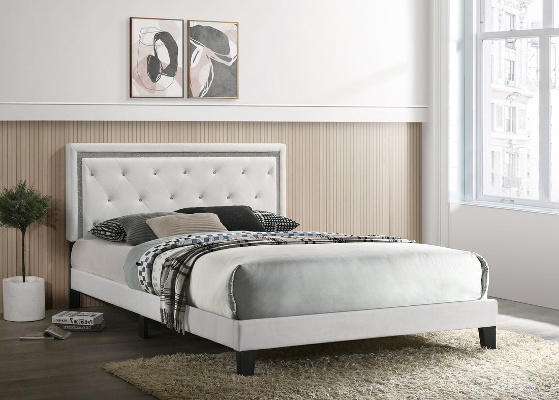 Passion White Velvet Twin Platform Bed 