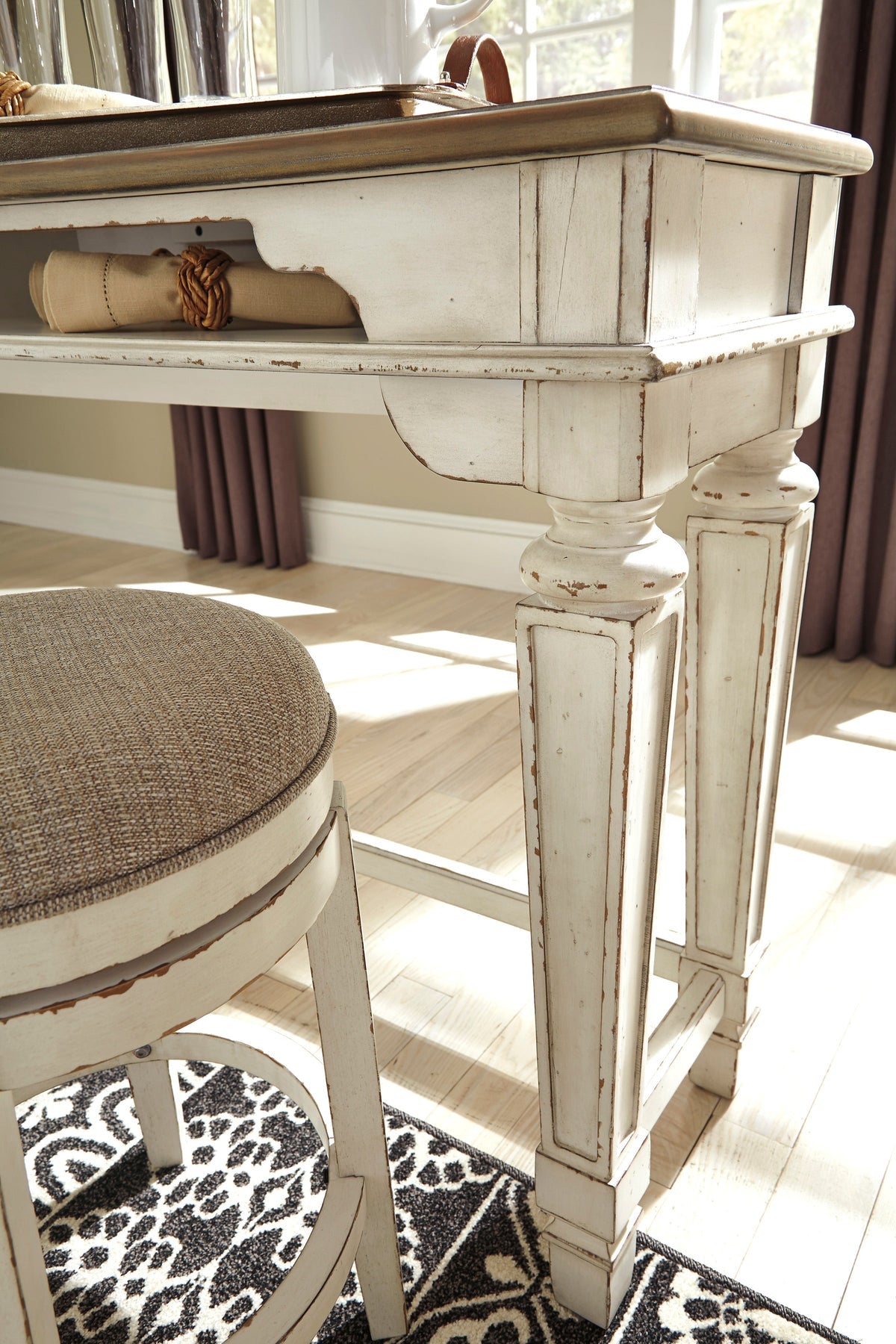 Realyn Chipped White Long Counter Height Set D743-52