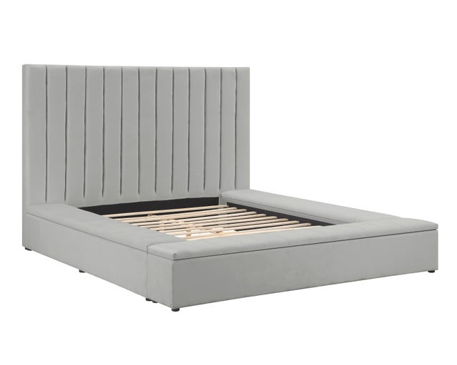 France Gray Velvet Queen Platform Bed