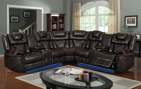 Alexa2023  Brown LED/BLUETOOTH SPEAKERS Reclining Sectional