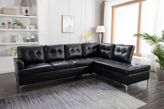 Vintage Black Faux Leather Sectional